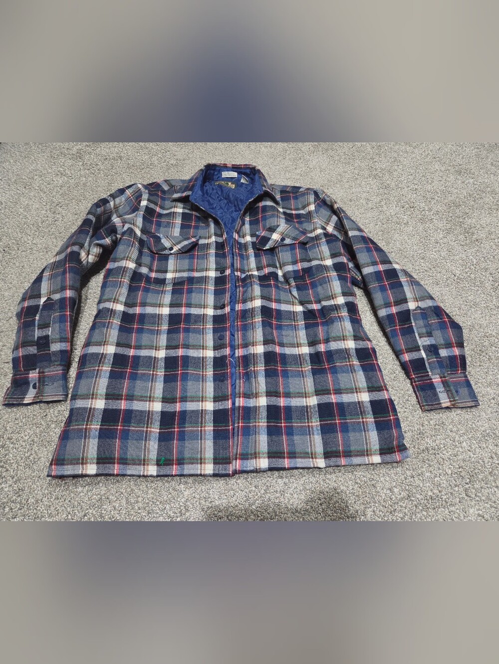 Pinegrove Men's Navy Plaid Lightweight Quilted-Lined Shirt Size M Jacket